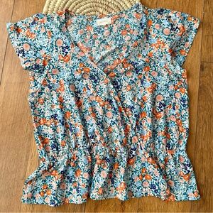 Melloday Floral Print Women's Flutter Sleeve Peplum Top